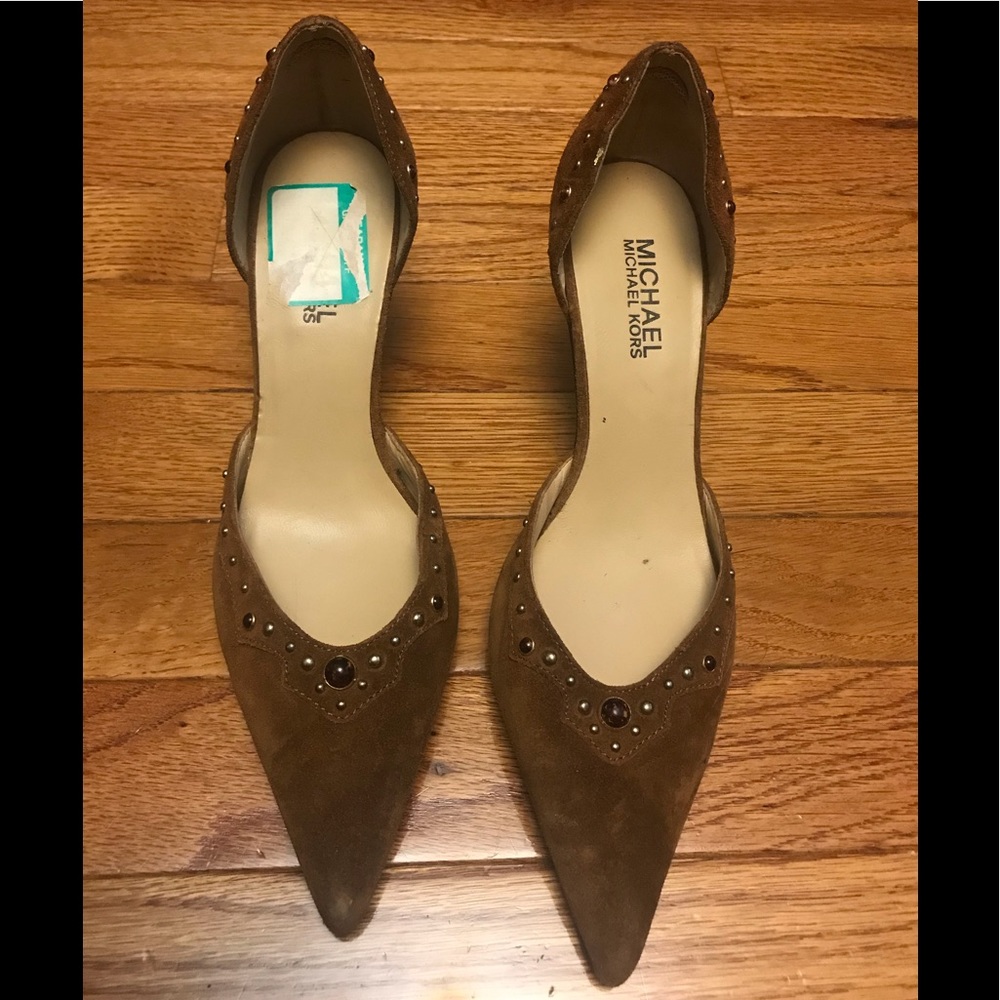 MICHAEL KORS BROWN SUEDE LEATHER POINTY TOE PUMPS